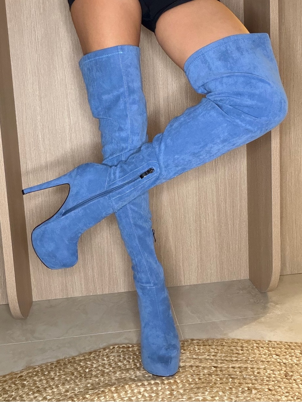 Blue Over-the-Knee Suede Stiletto Boots